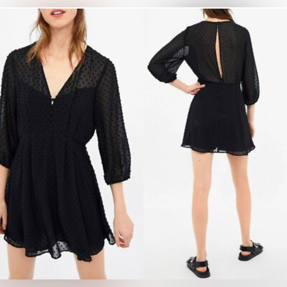 Zara Dresses & Skirts - Zara Black Sheer Polka Dot Dress